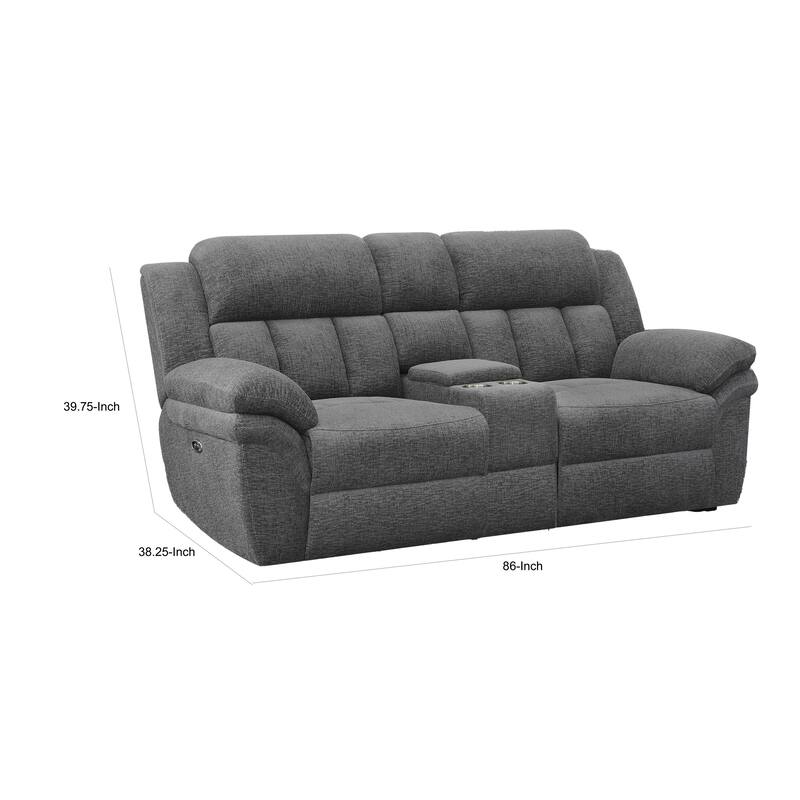 Diko 86 Inch Power Recliner Loveseat, Cupholders, Storage Console, Gray