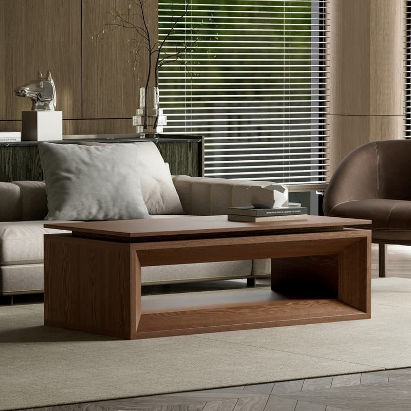 43.3" Lift-Top Coffee Table, Solid Wood Veneer Modern Accent Table with Storage and Adjustable Height