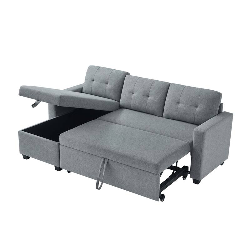 Upholstered Pull Out Sectional Sofa w/Storage,Convertible Corner Couch