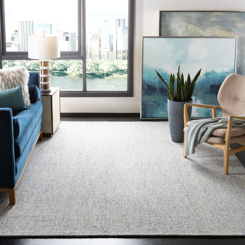 SAFAVIEH Handmade Abstract Emily Modern Wool Rug - 6' Square - Ivory/Blue - Square