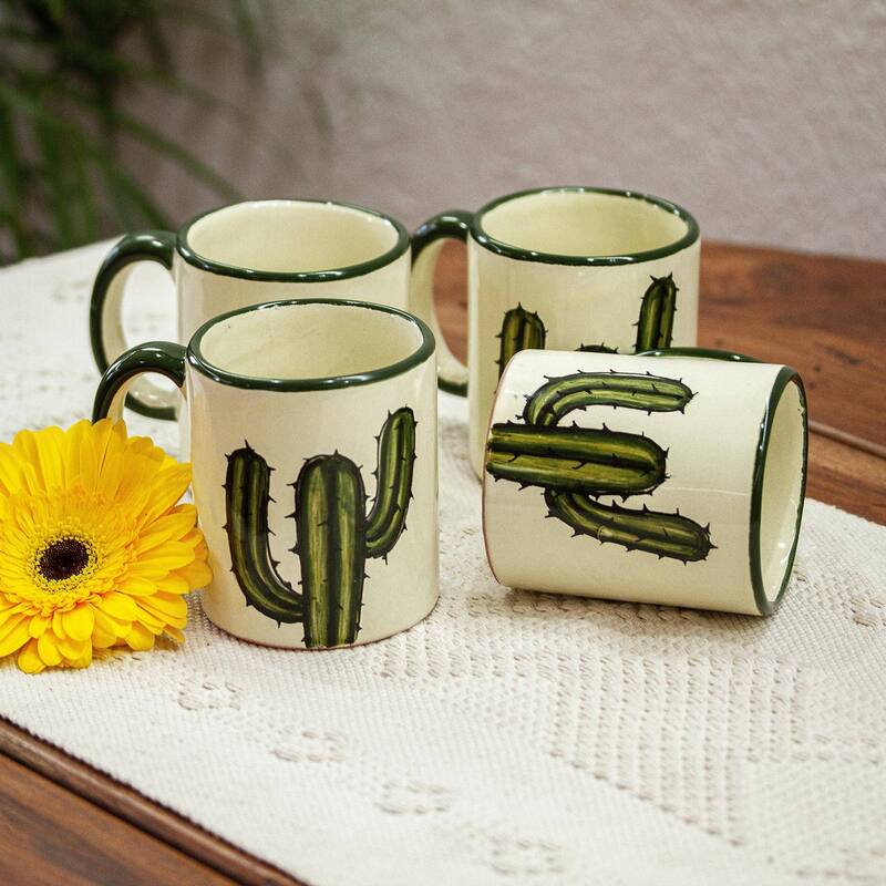 Novica Handmade Saguaro Ceramic Mugs (Set Of 4)