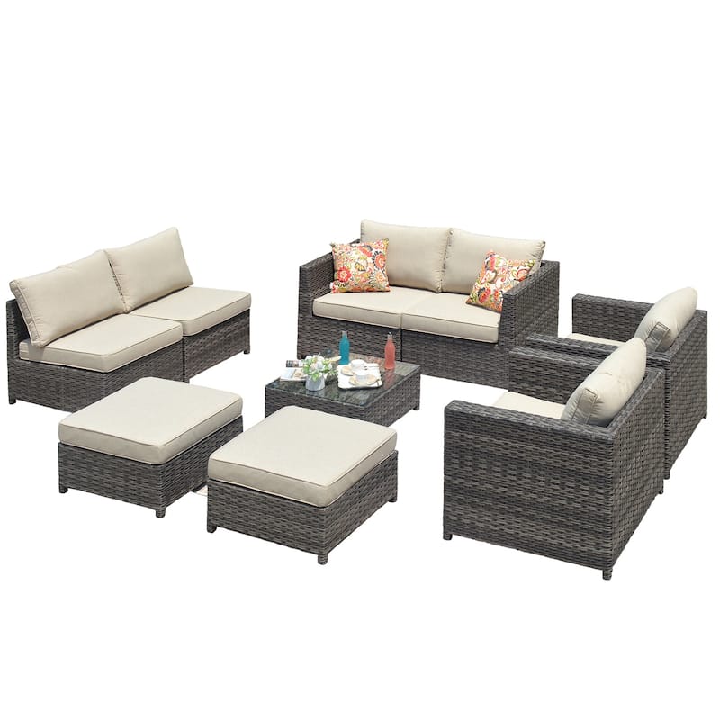 OVIOS Patio Furniture Deep Seat Wicker 9-piece Set