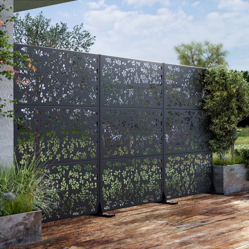 Outdoor Privacy Screen Metal Privacy Screen Panel Free Standing - 72*47 - 72*47 - Black