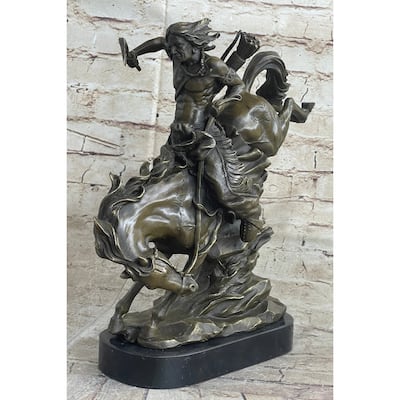 Original Milo Native American Warrior On Horse Bronze Sculpture Western Figure
