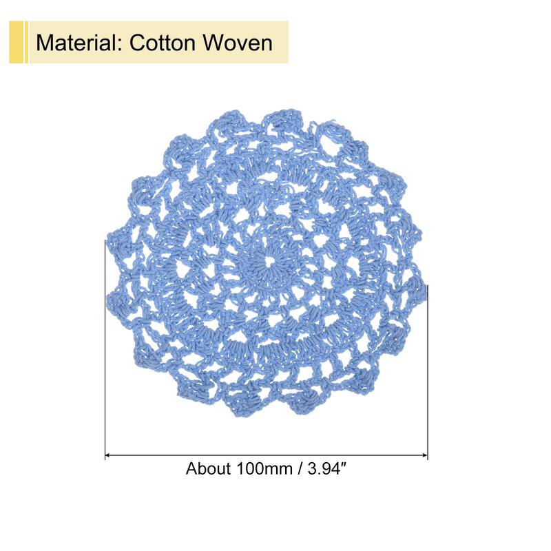 Fabric Coasters, 6pcs 4" - Cotton Woven Crochet Doilies with Floral - 100mm - Blue
