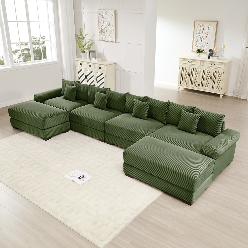 GDFStudio - Corduroy U-Shaped 4-Seater 167.6" Cloud Modular Sectional Couch with 2 Ottomans