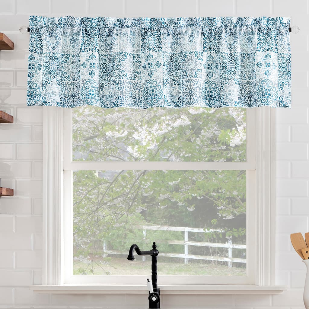 No. 918 Genoa Mosaic Semi-Sheer Rod Pocket 1-Piece Kitchen Curtain Valance - 54" x 14"