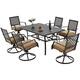 EROMMY 7 Pieces Patio Dining Set Metal Outdoor with Umbrella Hole