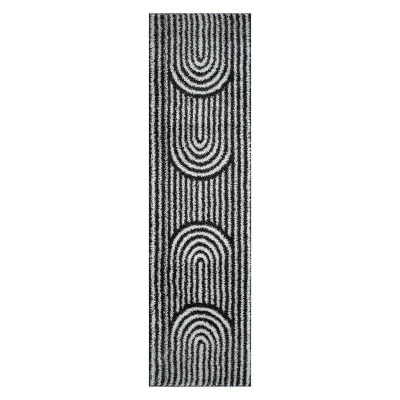 Abstract Arch Shag Rug - Medium Pile, Durable & Easy to Clean - Anthracite Dark Gray