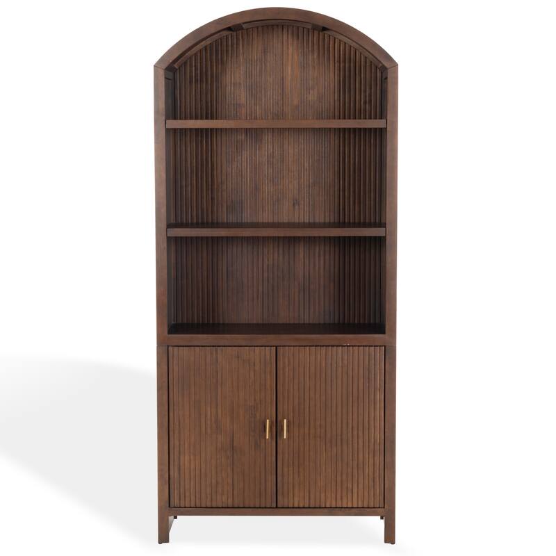 SAFAVIEH Couture Elladora Ribbed Front Wood Bookcase - 34"W x 15"D x 76"H - Walnut/Brass