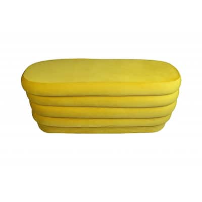 HomeRoots 44" Yellow Velvet Tufted Oval Ottoman