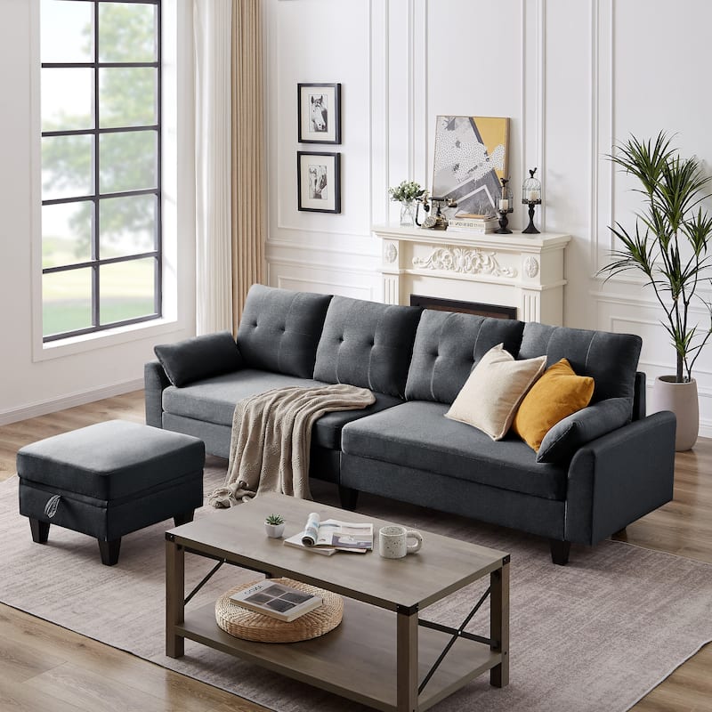 101" Sectional Sofa with Storage Ottoman