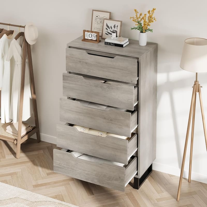 5-Drawer Dresser for Bedroom, 50" Tall Freestanding Vertical Wooden Chest Storage