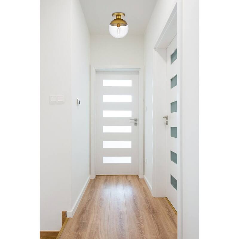 Mid-century Modern 1-light Flush Mount with Glass Orb Shade - N/A - Brass