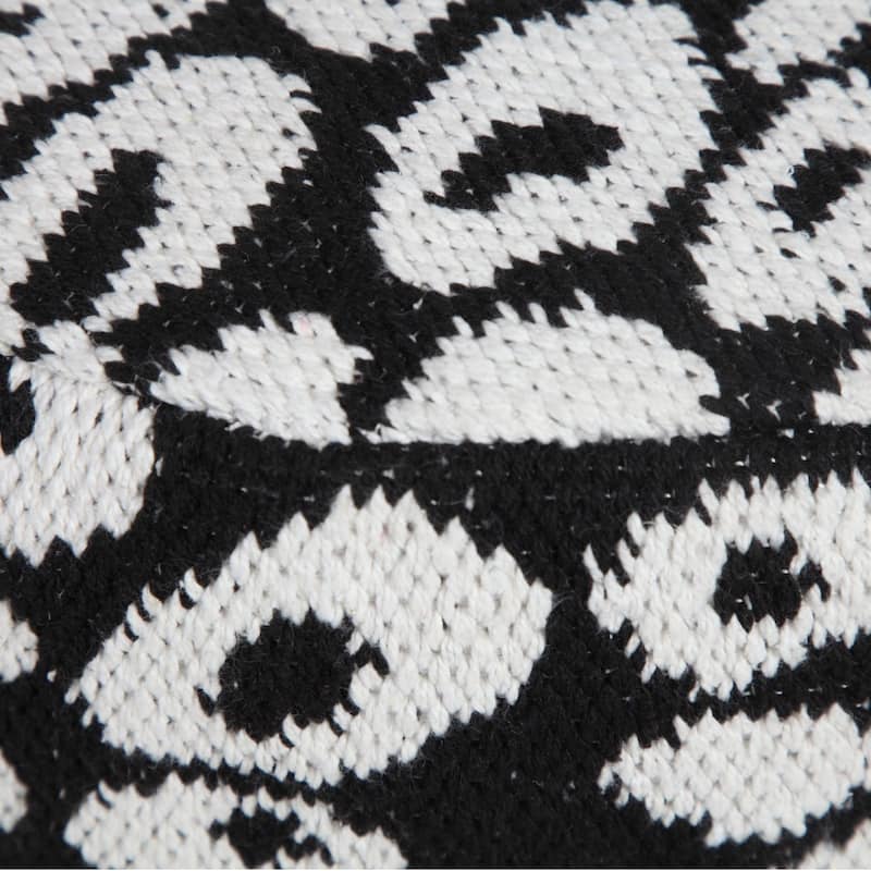 18" White and Black Leopard Print Round Pouf Ottoman