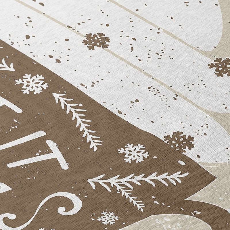 Indoor/ Outdoor Cozy Winter Brown Washable Let is Snow Rug