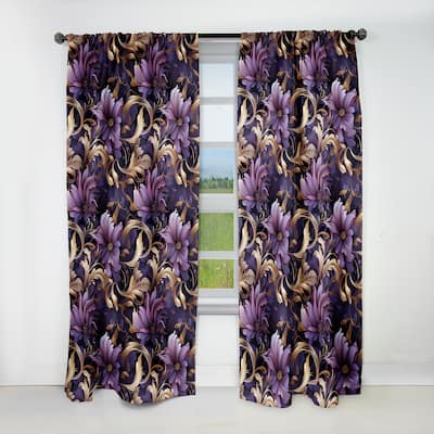 Designart "Glamorous Gold And Purple Damask Pattern II" Marble Blackout Printed Art Curtain For Bedroom