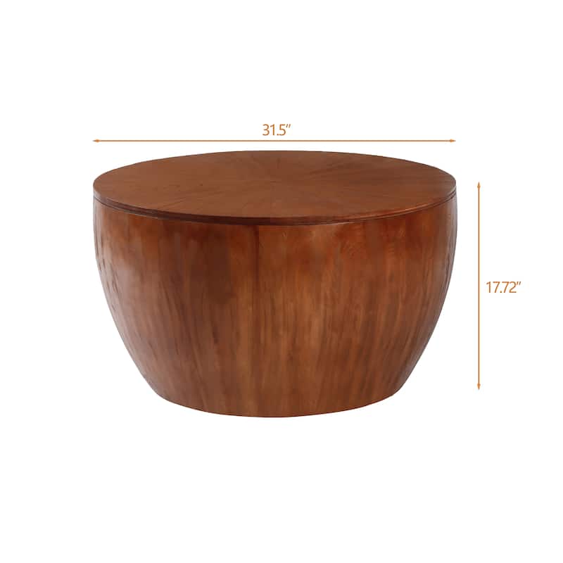 GDFStudio Cael Barrel Wood Coffee Table with Hollow Storage