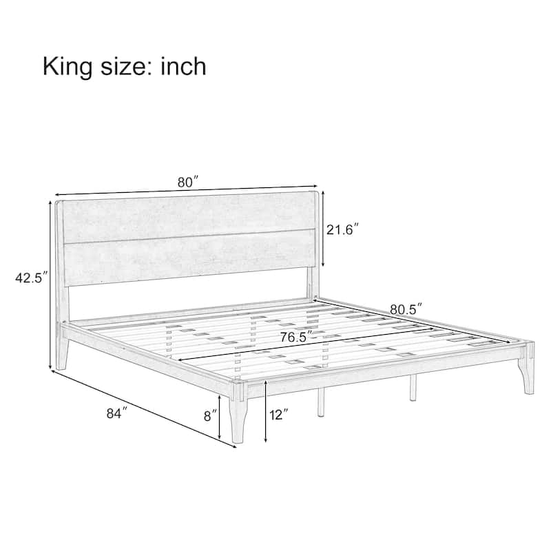 Bamboo Wood Platform Bed/Mid-Century Modern Bed Frame with Tall Headboard/Wood Slat Support/No Box Spring Needed/Easy Assembly