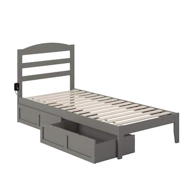Platform Bed with Drawers - Twin XL Grey - Charging Station & Underbed Storage