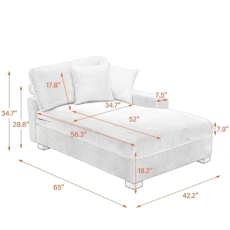 Corduroy Chaise Lounge Chair Upholstered Indoor Lounger Sofa