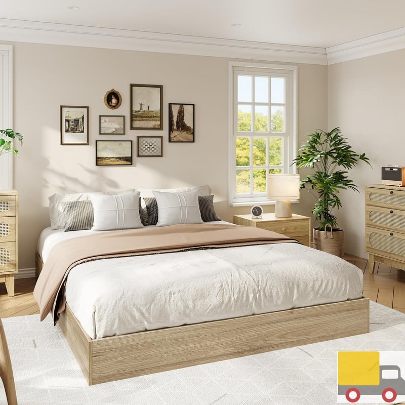 Modern Solid Wood Platform Bed Frame - King - Natural