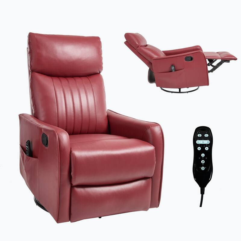 Roomfitters Swivel Rocker Recliner Chair, Manual Faux Leather Massage Armchair with Heat and Glider Motion, Living Room