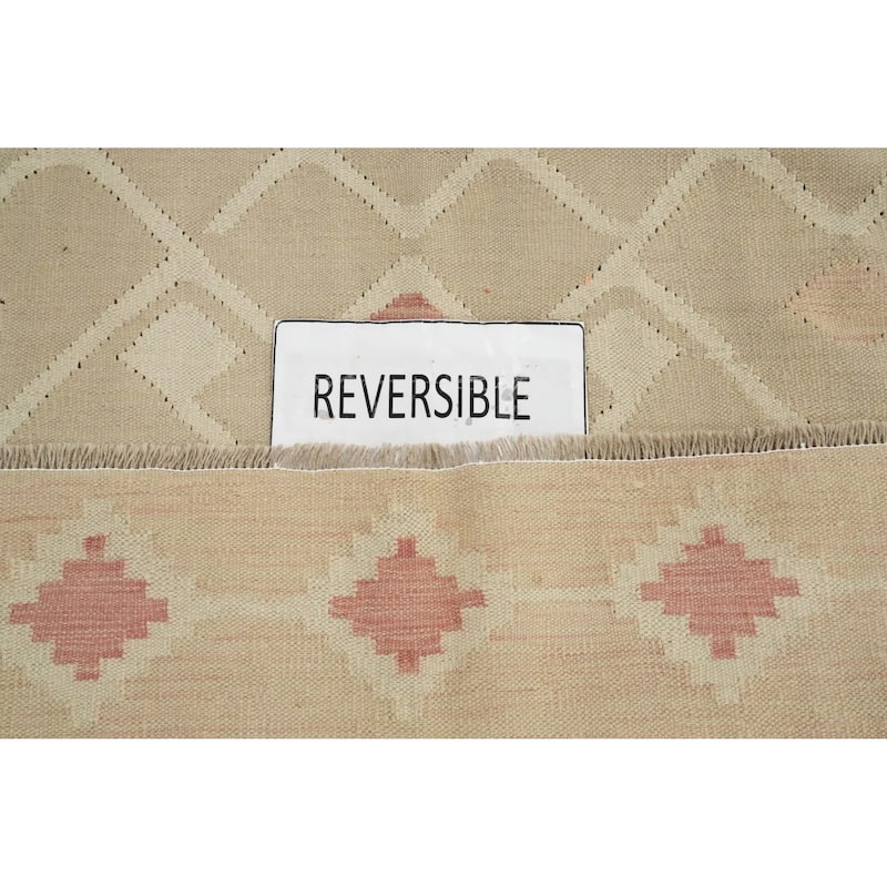 Hand Woven Oriental 100% Wool Carpet Southwestern Tribal Beige & Ivories Kilim Area Rug - 10' 0'' X 7' 2''