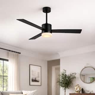 GetLedel 52" Modern 3-Blade Black Ceiling Fan with LED Light and Remote Control