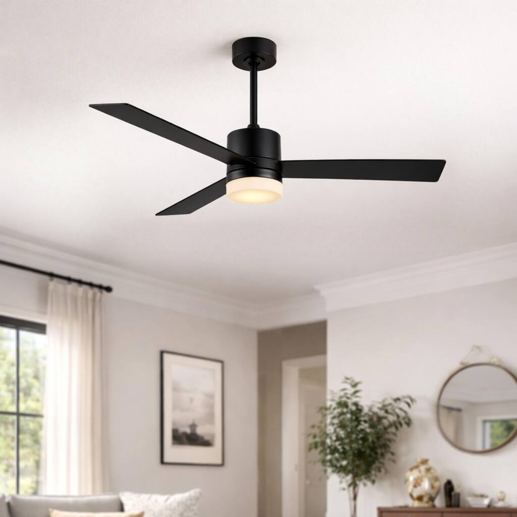 GetLedel 52" Modern 3-Blade Black Ceiling Fan with LED Light and Remote Control