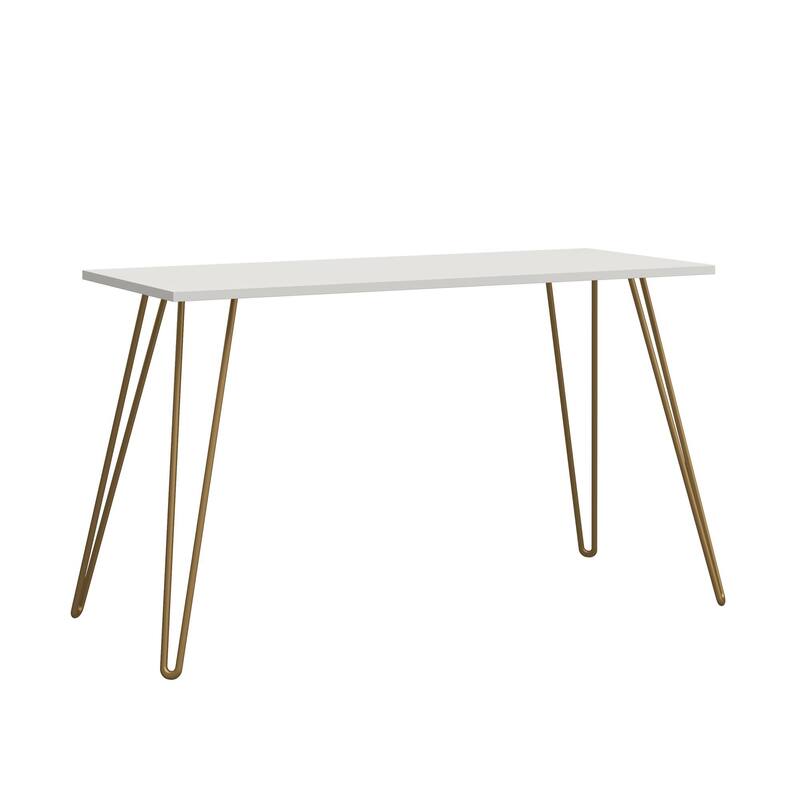 Anmytek White Modern Home Office Writing Desk with Gold Legs for Home ,Office