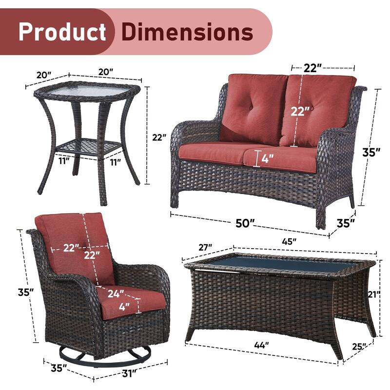 Pocassy Outdoor 4 Inch Sofa Swivel Chairs Table