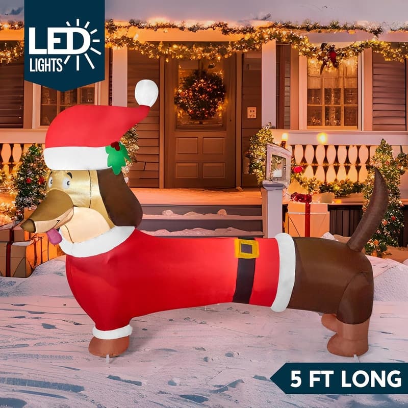 5 ft. Tall Red & Brown Plastic Santa's 'Lil Helper Dachshund Inflatable