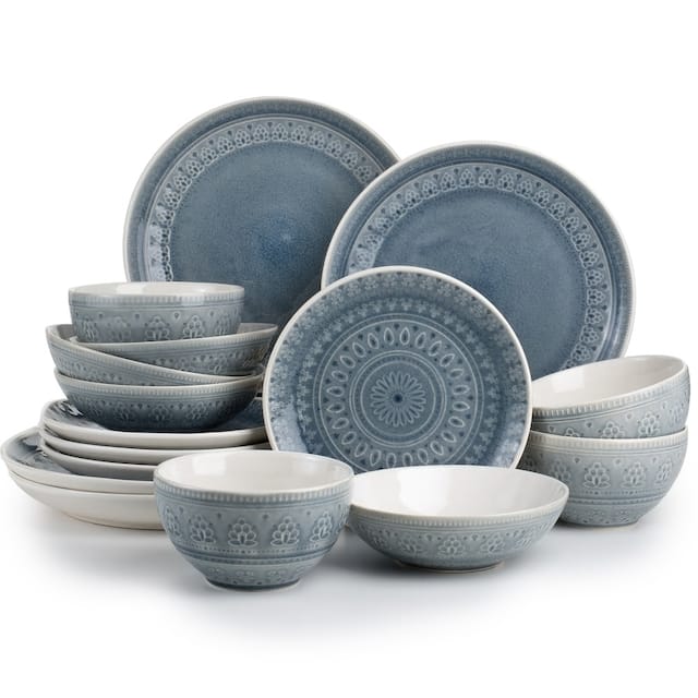 Euro Ceramica Fez 16-piece Double Bowl Dinnerware Set (Service for 4)