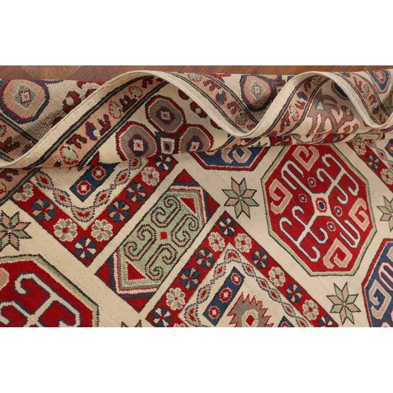 Traditional Beige Kazak Oriental Area Rug Hand-Knotted Wool Carpet - 6'6" x 9'6"