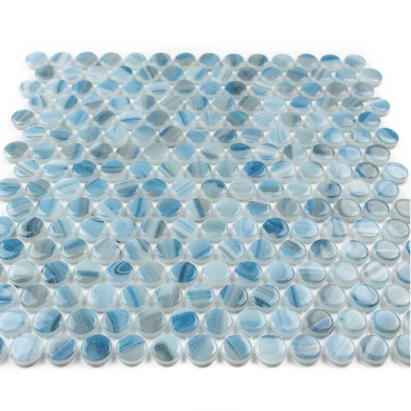 The Tile Life Eterna Penny 12x12 Tourmaline Round Glass Mosaic Floor, Wall & Backsplash Tile