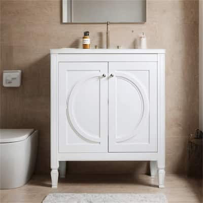 30" Bathroom Vanity w/ Ceramic Sink,2 Soft Close Doors,Adjustable Shelf