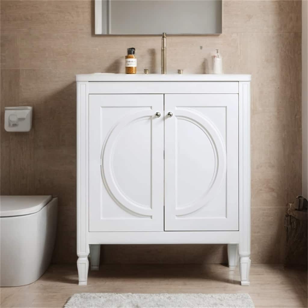 30" Bathroom Vanity w/ Ceramic Sink,2 Soft Close Doors,Adjustable Shelf