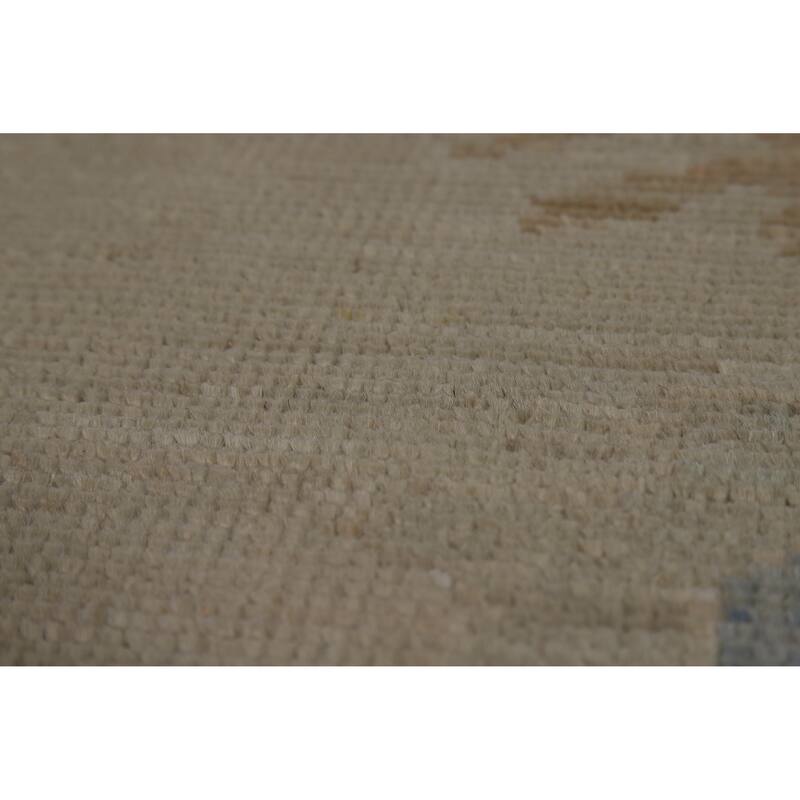 Vegetable Dye Beige Oushak Turkish Rug Hand-Knotted Wool Carpet - 9'1" x 12'1"