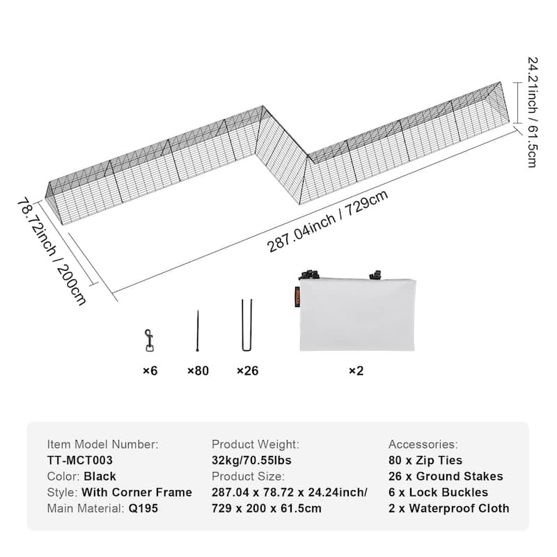 VEVOR Chicken Tunnels Portable Chicken Tunnels for Outside with Corner Frames, Suitable for Chickens, Ducks, Rabbits