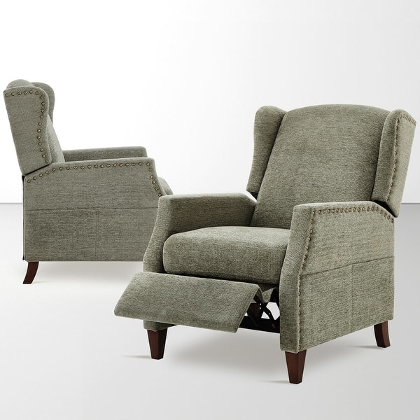Wingback Pushback Recliner Chair, Upholstered Fabric Living Room Chair Green