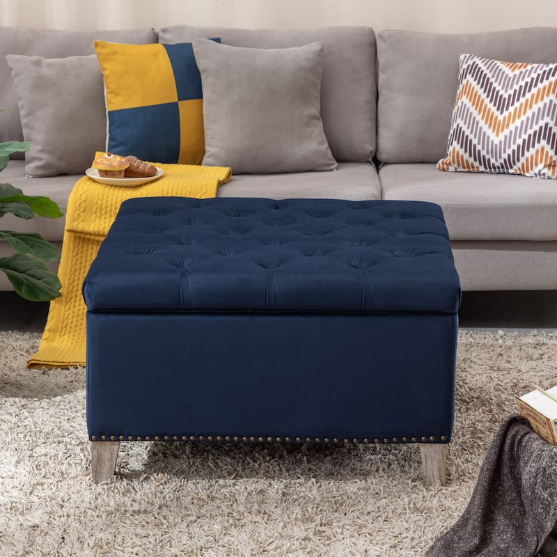 29.5" Wide Velvet Tufted Square Ottoman With Storage