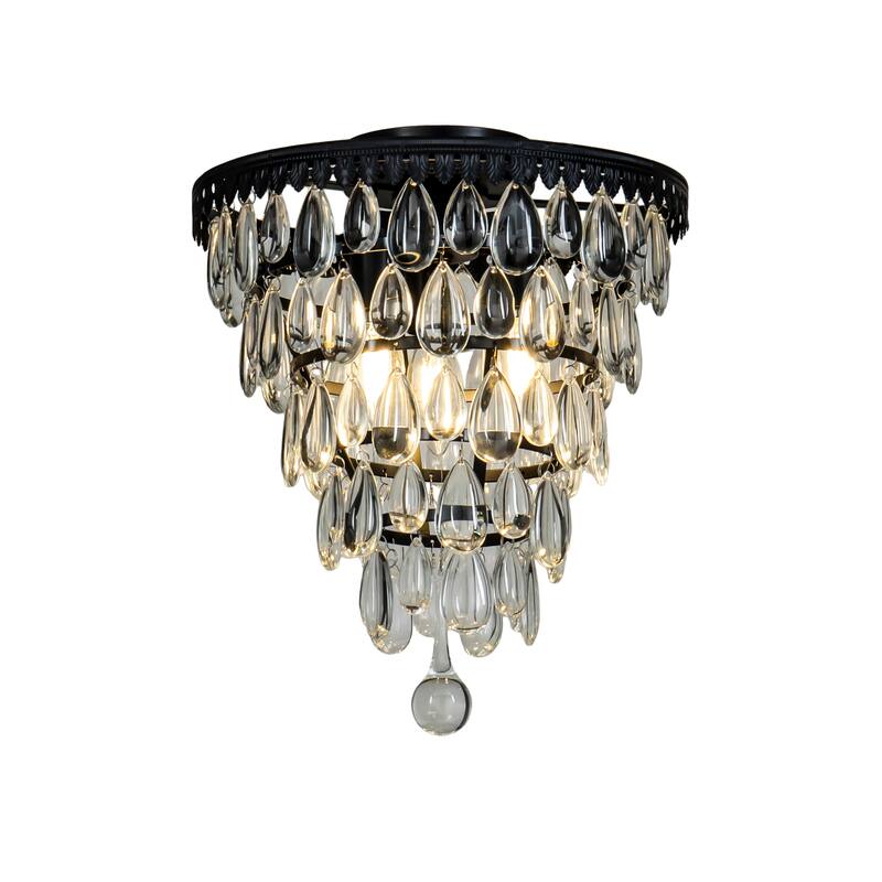 Interior 3-Lights Teardrop Glass Flush Mount Ceiling light 12" Tiered Glam Chandelier