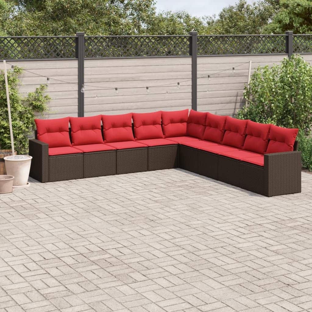 vidaXL Patio Sofa Set with Cushions Outdoor Conversation Furniture Poly Rattan - 25.8" x 24.4" x 27.2"