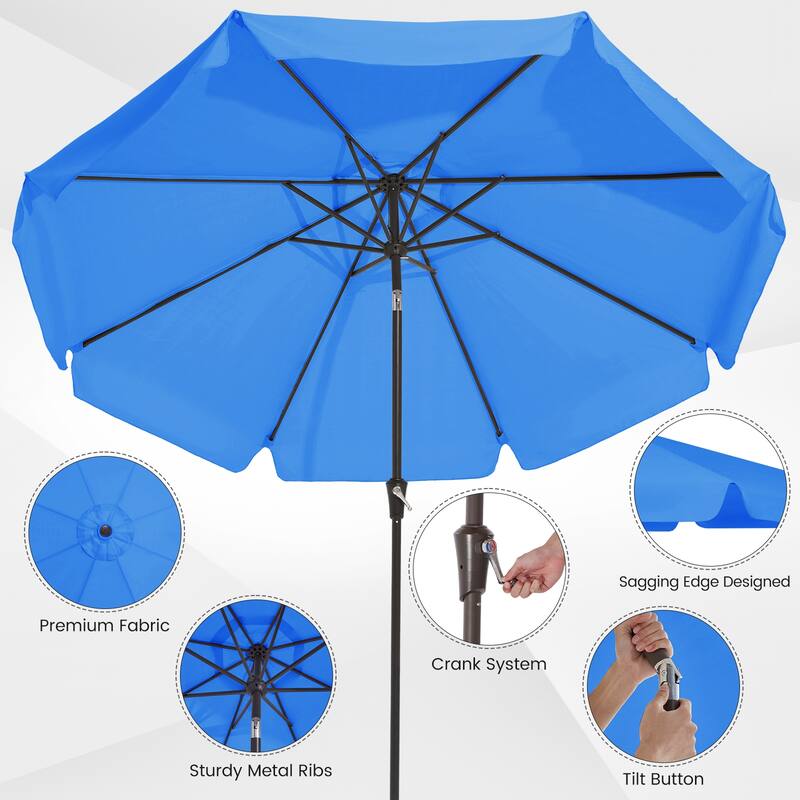 10ft Patio Market Umbrella with UV-Resistant and Sagging Edge Designed
