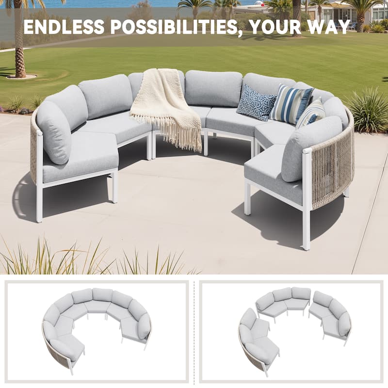 Outdoor Half Moon Curved Sofa Rattan Sectional Sofa Patio Outdoor Conversation Sets