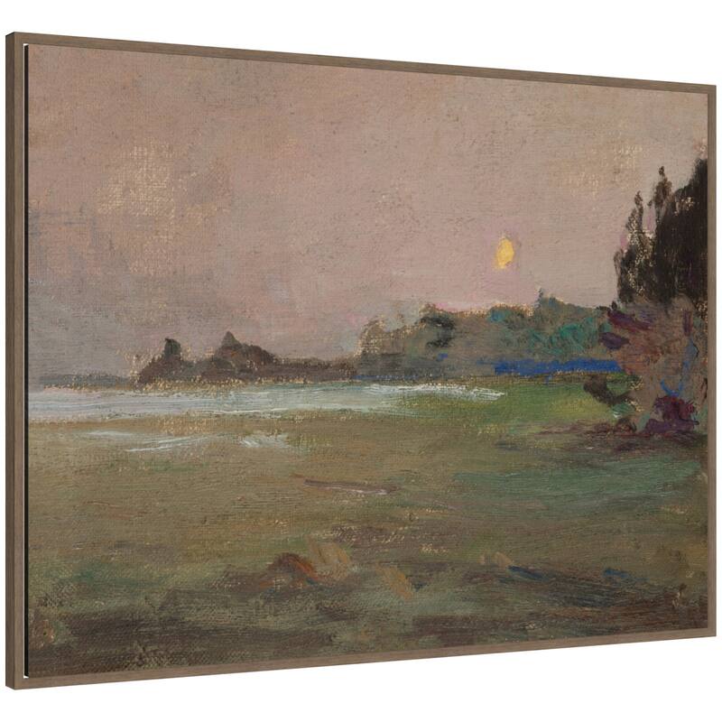 Kate and Laurel Moonlite Evening Mist 1910 Jan Ciaglinski by Nostalgia Prints Framed Canvas Wall Art Print - 42 x 32 - Walnut