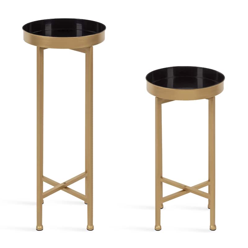 Kate and Laurel Celia Round Metal Foldable Tray Table Set