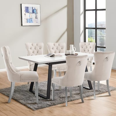Tufted Naliheads Solid Wood Upholstered Dining Chairs (Set of 6)