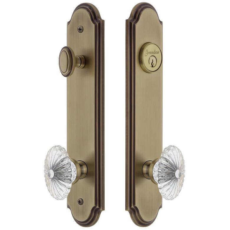 Grandeur Arc Solid Brass Tall Plate Single Cylinder Keyed Entry Set - Vintage Brass
